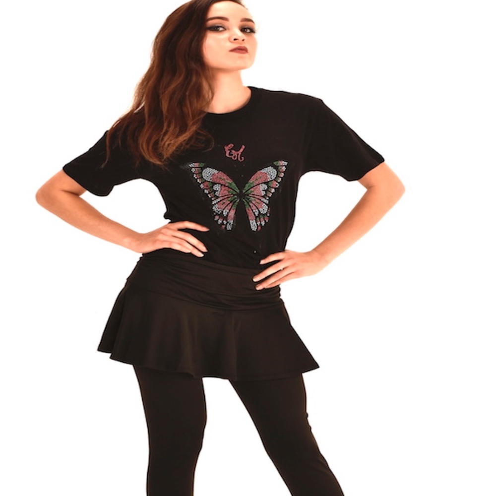 Unisex  Sparkle Butterfly  T Shirt  Ellie Mei Logo  Tee Shinning Top #EM180019BL